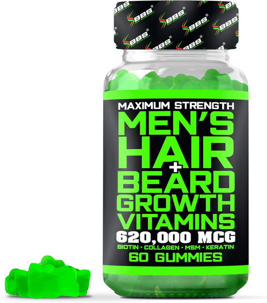 BBS Beard Growth & Hair Growth Vitamins- Maximum Strength 620000mcg Biotin - Collagen - MSM - Keratin - Bamboo Extract (Made by Best Beard Stuff USA)