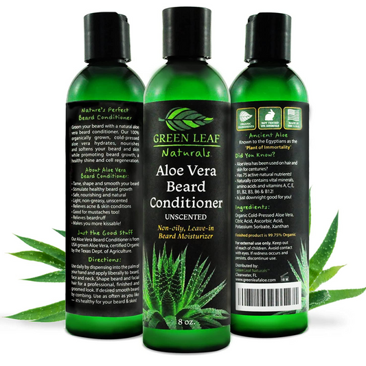 Green Leaf Naturals Aloe Vera Beard Conditioner | 99.75% Organic |Tames & Styles - 8oz